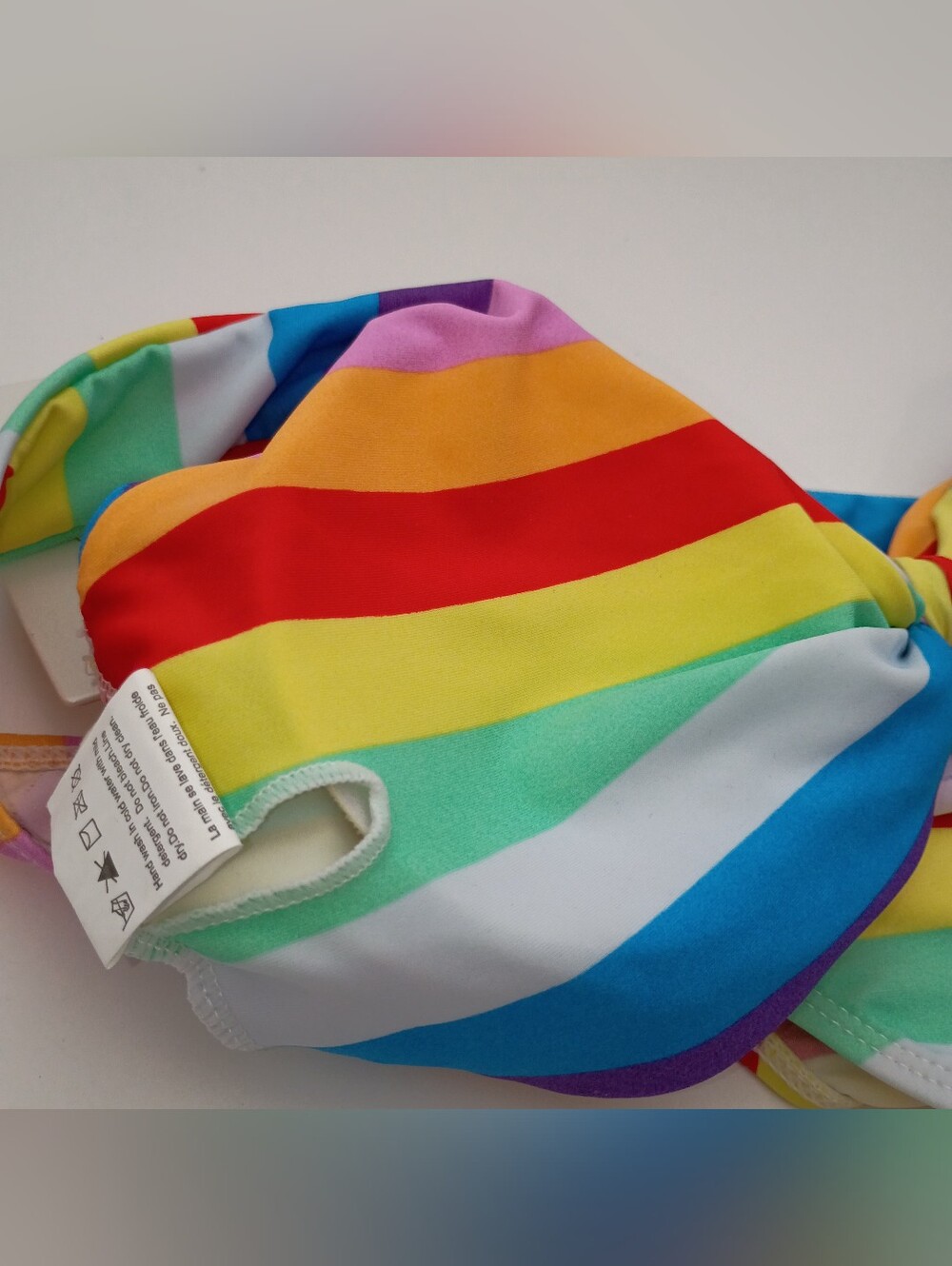 Bright Rainbow Striped Tie-Front High Waist Full Bikini Bottom Set- Size Small - Picture 10 of 11